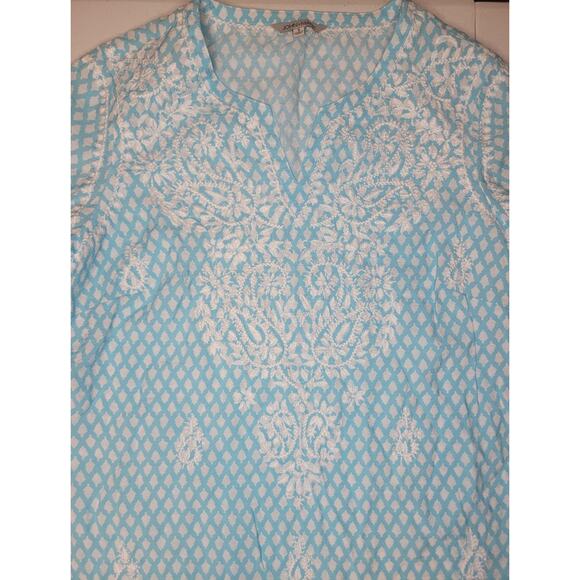 John Mark Tunic Shirt Women's Sm Lace Sleeve Hem Embroidered Paisley Floral Boho - Picture 2 of 15